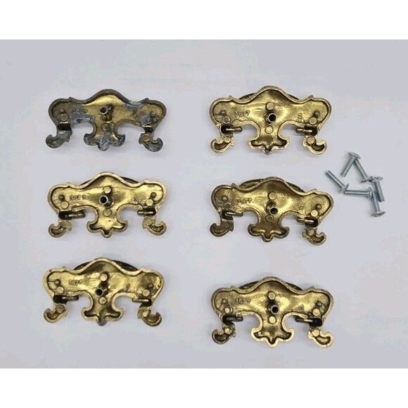 6 Vintage Dresser Drawer Furniture Pulls Handles With Screws Hardware Gold 3677 - Picture 9 of 16